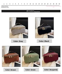 Detailed comparison of five suede cosmetic bags in grey, black, brown, green and wine red