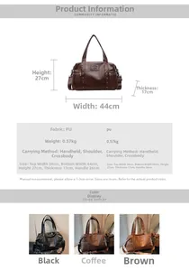 Guide des tailles pour grand sac cabas en cuir PU avec mesures et couleurs