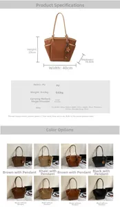 Gedetailleerde afmetingen en kleurvarianten van de grote PU-leren shopper tas voor dames