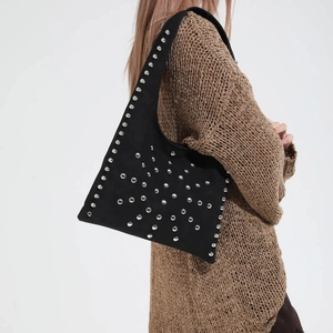 Women Casual PU Leather Rivet Underarm Shoulder Bag Fashion Solid Color Hobo Tote Bag Daily Commuting Handbag