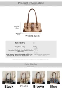 Detailed size chart and multi-color comparison for the vintage rivet baguette shoulder bag