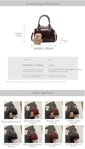 Detailed chart showing Boston bag dimensions 20x15x8cm and multiple vintage color options