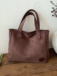 Women Large Capacity Suede Tote Bag Minimalist Retro Solid Color Shoulder Bag Double Straps For Daily Commute Office