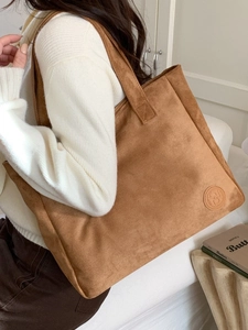 Brown suede tote bag for women with large capacity and wide shoulder strap