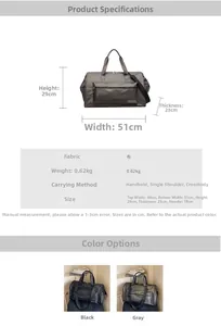 Spécifications de taille pour grand sac de voyage étanche avec options de couleur