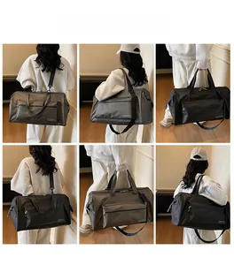 Détail du sac de voyage gris anthracite montrant plusieurs styles de portage variés