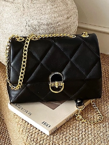 Women Fashion Quilted Chain Shoulder Bag Elegant PU Leather Diamond Pattern Large Capacity Crossbody Bag Casual Daily Satchel
