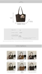 Detailed dimension guide showing 37x30cm large capacity PU leather tote bag measurements