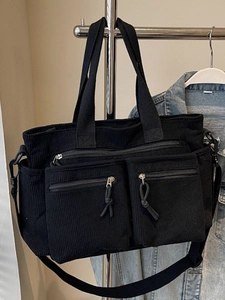 Sac Tote en Velours Côtelé pour Femmes Grande Capacité Sac Bandoulière Décontracté Multi Poches pour Travail École Style Rétro