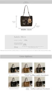 Tabella taglie dettagliata per la borsa tote in PU con dimensioni 32x28x10cm e tracolla