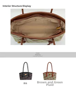 Vue de la structure interne et options de couleurs du sac cabas vintage à carreaux