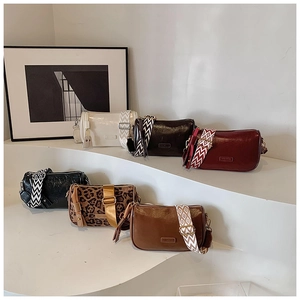 Collection of retro pillow bags in six colors with decorative wide shoulder straps