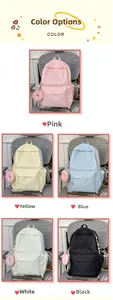 Detailed grid showing multi-color casual backpacks with cute donut charms in a room
