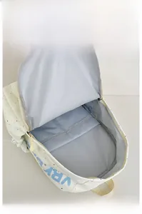 Detail view of large capacity backpack interior featuring padded laptop compartment