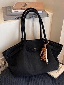 Women Vintage Suede Tote Bag Large Capacity Shoulder Bag With Bohemian Beaded Charm Magnetic Buckle Casual Commuting Handbag