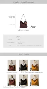 Detailed size specifications and color options for this large suede hobo tote bag