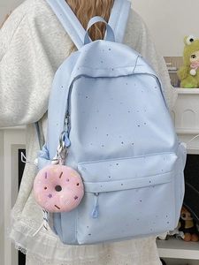 Nylon School Backpack Waterproof Japanese Printed Rucksack With Plush Pendant For Teenage Girls Women Student College
