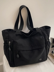 Sac Cabas en Toile de Grande Capacité pour Femmes Multi-poches Sac à Bandoulière pour Étudiant École Banlieue Sac à Main Décontracté Couleur Unie