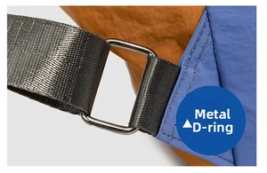 Close-up of durable metal hardware buckle and nylon fabric stitching on school backpack