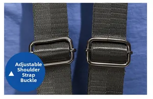 Close-up of adjustable nylon shoulder straps with dark gunmetal buckles for backpacks