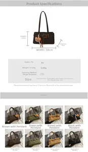 Detailed size chart and multi-color options for minimalist retro PU underarm shoulder bag