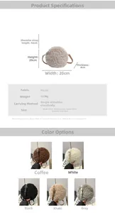 Detailed size specifications for the fuzzy round plush shoulder bag in multiple colors