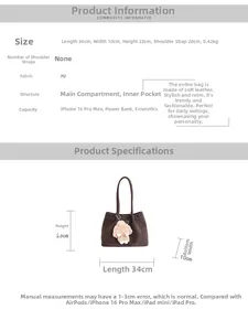 Detailed view of large vintage brown tote bag with size dimensions and interior layout