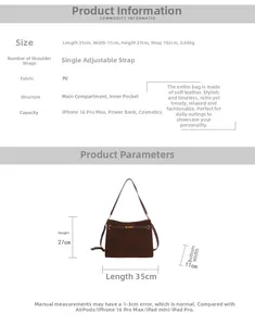 Spécifications de taille pour grand sac cabas en cuir PU avec bandoulière réglable