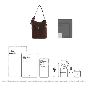 Detail view of large tote bag capacity showing 11-inch iPad Pro and 6.7-inch phone fitting