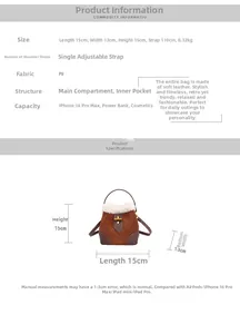 Dimensions détaillées du sac seau marron en peluche de 15x13x15cm avec sa sangle