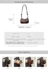 Detail view of retro PU crossbody bag with size specs and beaded charm decoration
