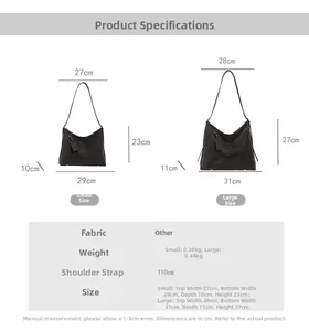 Detailed size guide showing dimensions for large and small vintage tote bags