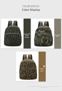 Tre mini zaini con motivi leopardati e mimetici con tasca frontale con cerniera