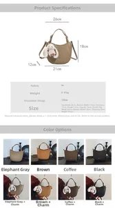Spécifications détaillées de taille pour ce sac à main en cuir PU avec son pendentif