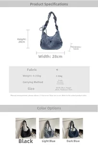 Detailed size specifications for the large casual canvas crossbody bag in various colors