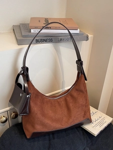 Deep brown suede hobo tote bag with a matching small coin purse for daily commute