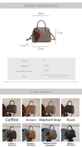 Detailed size chart and multi-color view of stylish shell shape crossbody bag for women