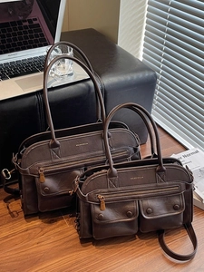 Women Vintage PU Leather Tote Bag Large Capacity Shoulder Bag With Multi Pockets Casual High-End Crossbody Bag For Daily Office