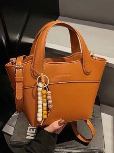 Damen Vintage PU Leder Eimertasche Nische Design Handtasche Mit Perlenanhänger Verstellbare Umhängetasche Messenger Bag Daily Purse