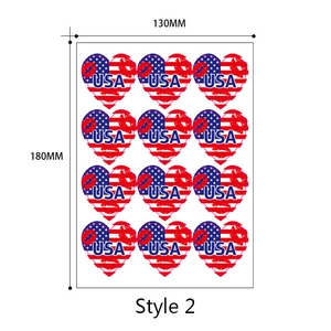 Set van 12 USA hartjesstickers met vlag en lippen voor Onafhankelijkheidsdag 130x180mm