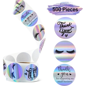 Holographic rainbow Thank You stickers for small business packaging, 500 pieces per roll