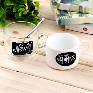 Ensemble créatif de mugs en verre et céramique avec étiquettes ardoise et longue cuillère métal