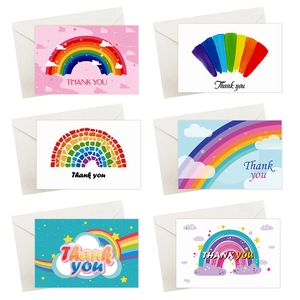 Juego de 6 tarjetas de agradecimiento arcoíris con diseños variados y sobres blancos