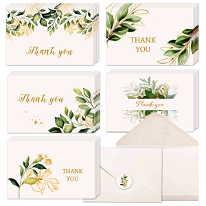 Floral watercolor thank you card set with white envelopes and botanical seal stickers