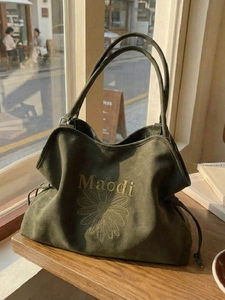 Women Retro Faux Suede Large Capacity Tote Bag Daisy Embroidery Shoulder Bag For Autumn Winter Casual Commuting Work Bag