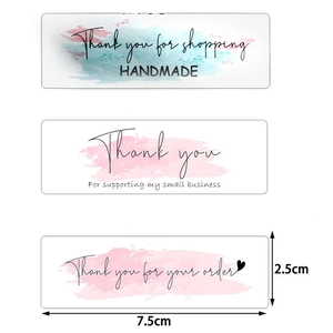 Tre adesivi rettangolari Thank You con effetto acquerello per piccole imprese, 7.5x2.5cm