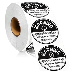 Humorous Warning Round Sealing Stickers Opening This Package Will Cause Extreme Happiness Labels Black White Decorative Labels