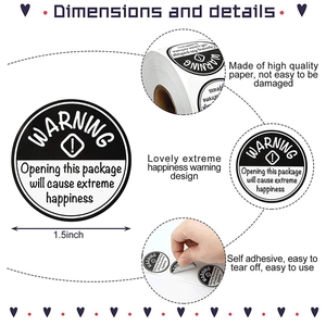 Warning package happiness stickers 1.5 inch round self adhesive seals for shipping