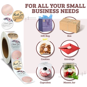 Roll of assorted Thank You stickers for gift boxes, envelopes, and bakery packaging