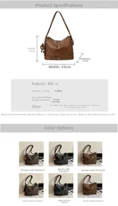 Detailed size chart and specifications for vintage large capacity shoulder bag